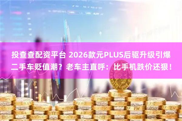 投查查配资平台 2026款元PLUS后驱升级引爆二手车贬值潮？老车主直呼：比手机跌价还狠！